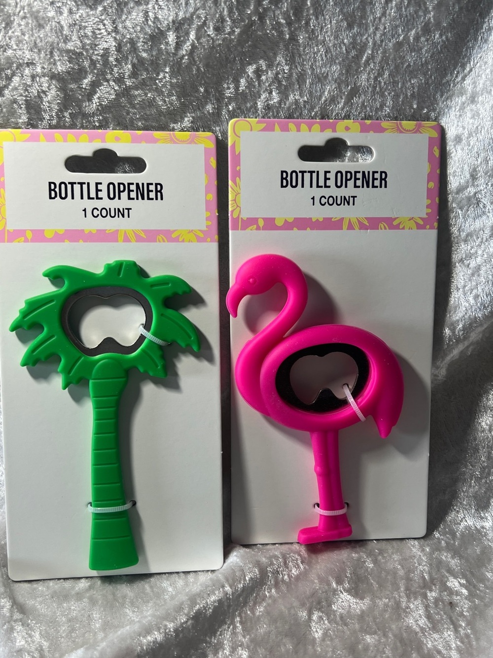 2-Fun Flamingo and Palm Tree Bottle Openers - Pink & Green